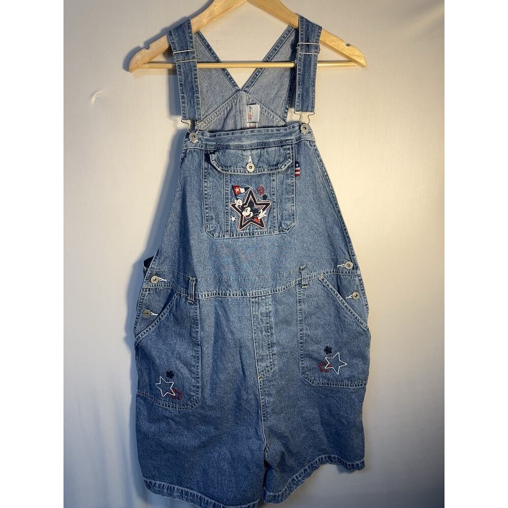 Disney Mickey Mouse Denim Shortalls Embroidered‎ Stars Patriotic Y2K Baggy 20W